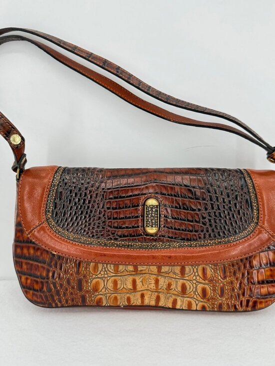 Brahmin Women's Daria Toasted Almond Croc-Embossed Leather Shoulder Bag 12x5x3 - Picture 1 of 12